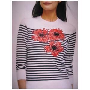 Brooks Brothers 3D Poppy‎ Sweater White Navy Striped Size XS Yacht Preppy Boho